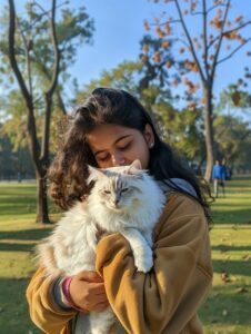 a women with a cat